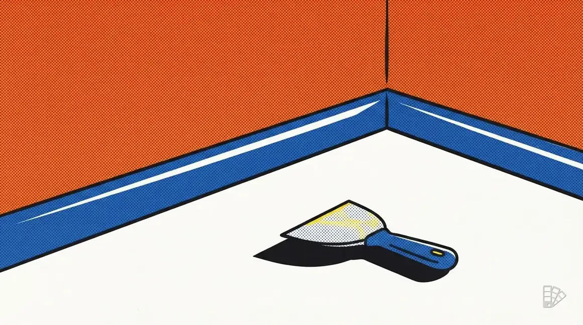 Pop-art illustration of a low-sheen wall meeting a high-sheen trim board