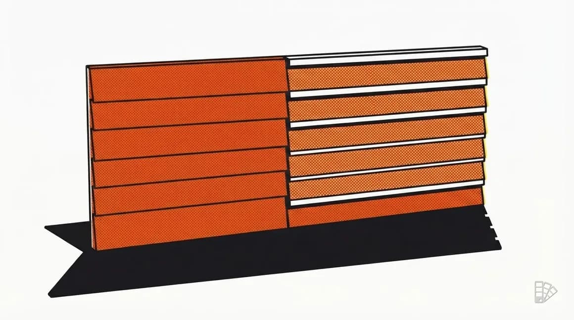 Pop-art illustration of a split siding mock-up, one half matte and one half satin