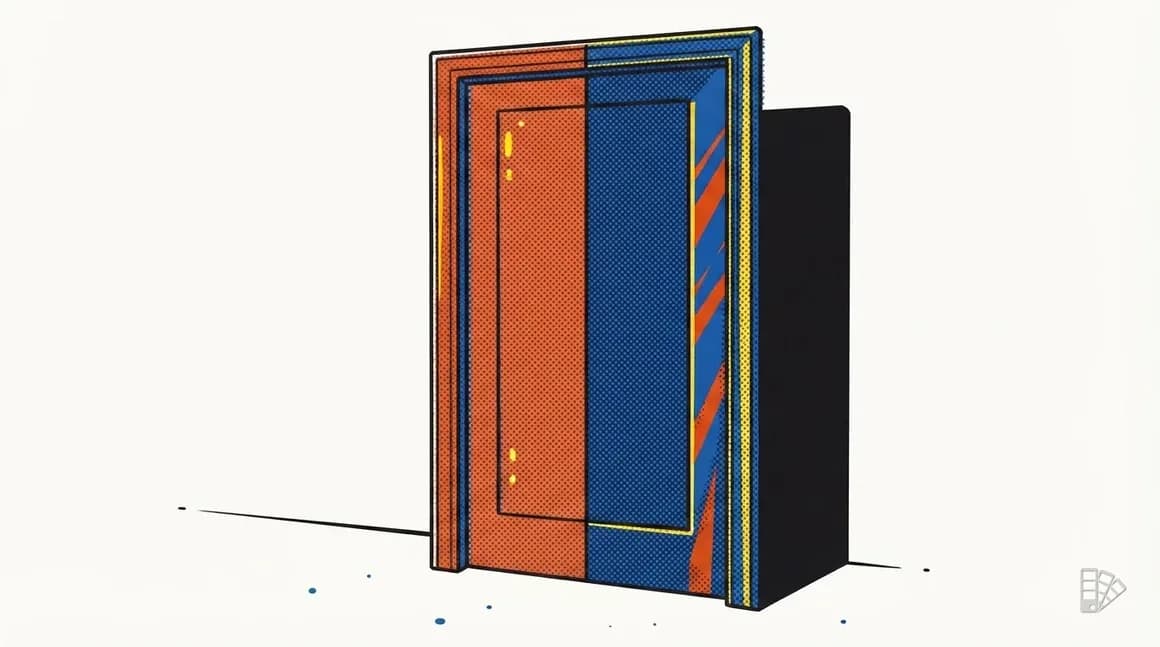 Pop-art illustration of a door casing split between two finishes
