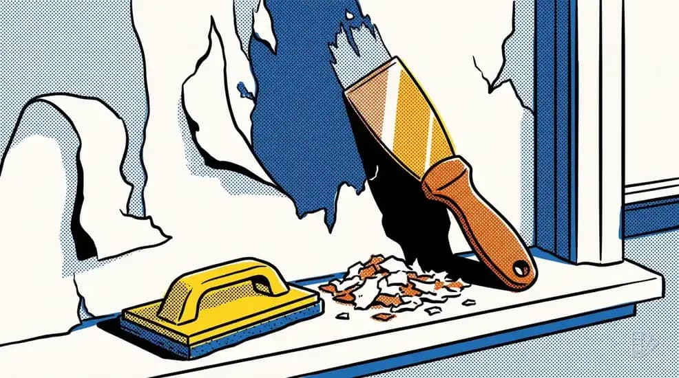 Pop-art illustration of curled peeling paint being scraped from a wall
