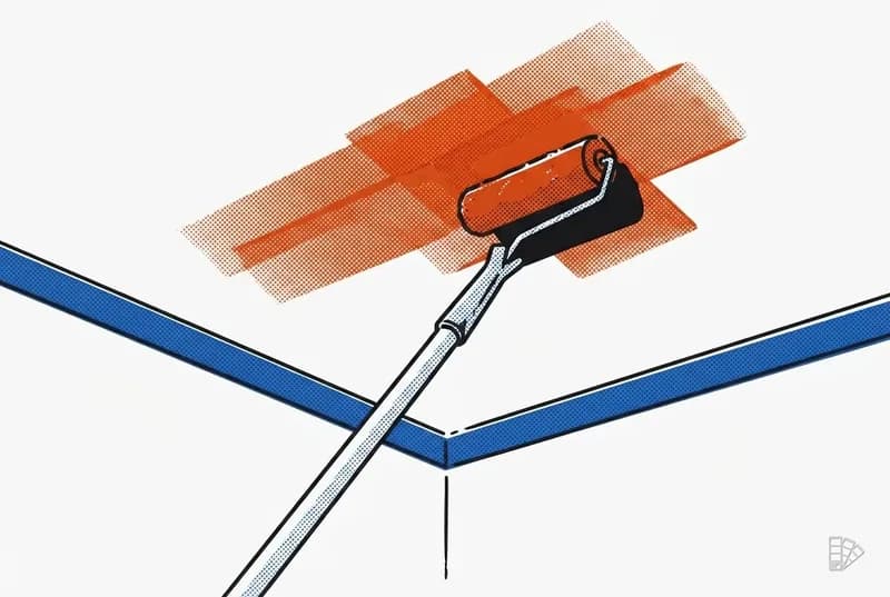 Pop-art vignette of a roller on a pole crossing a ceiling in overlapping strokes