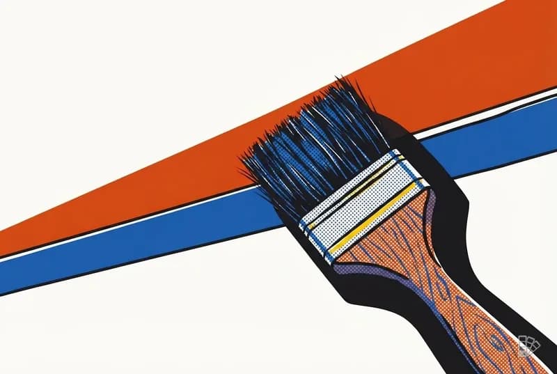 Pop-art close-up of an angled brush cutting a clean line along a ceiling edge