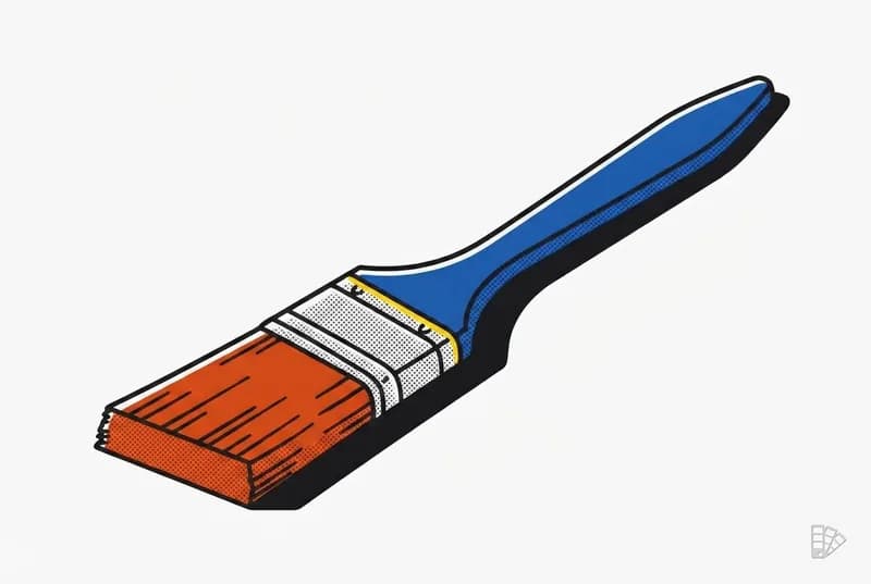 Pop-art illustration of an angled sash brush showing bristles, ferrule and handle