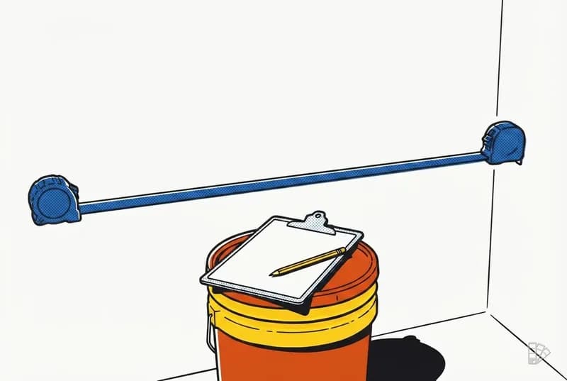 Pop-art vignette of a tape measure spanning a wall beside a blank clipboard
