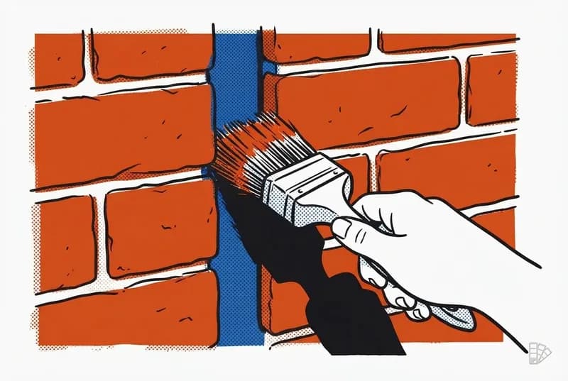 Pop-art vignette of a masonry brush pushing paint into brick mortar joints