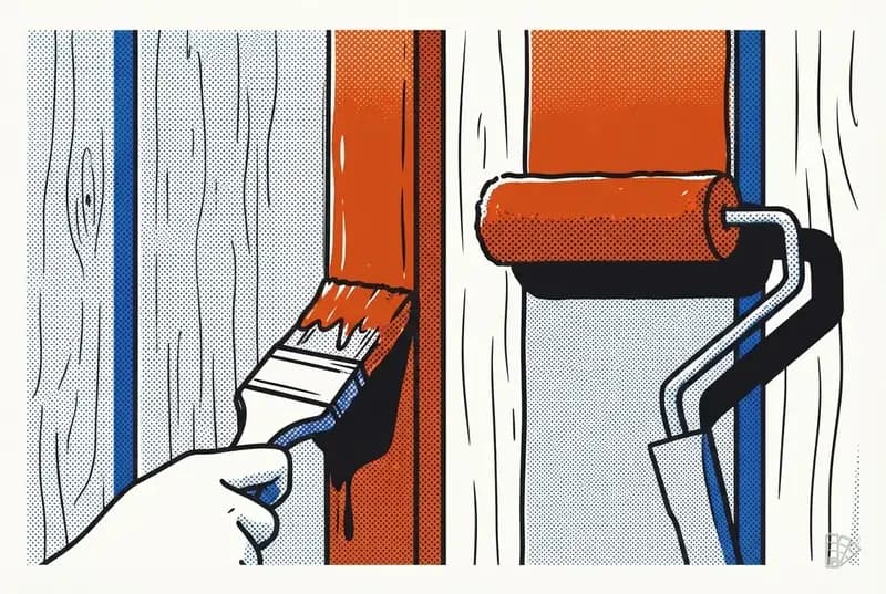 Pop-art vignette of a brush painting the groove of wood paneling