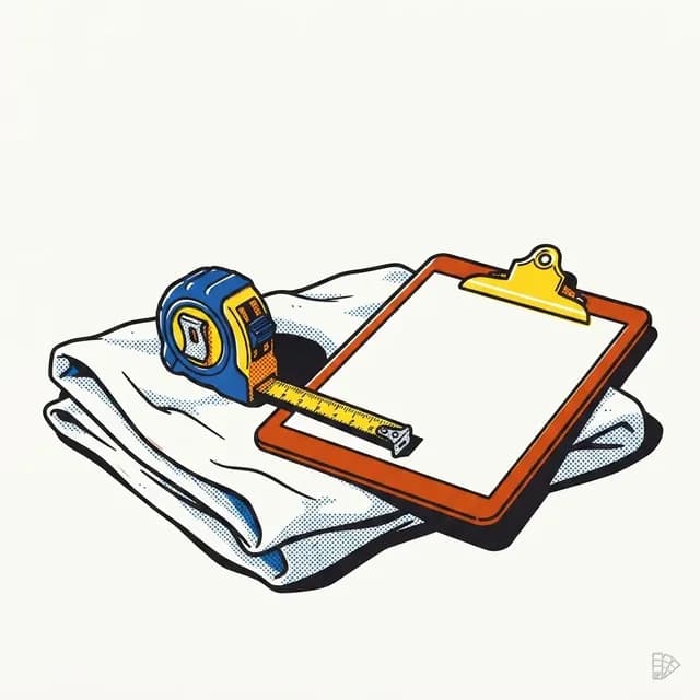 Pop-art illustration of a tape measure and blank clipboard on a drop cloth