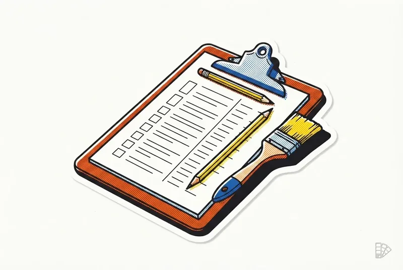 Pop-art vignette of a clipboard with empty tick boxes and a pencil